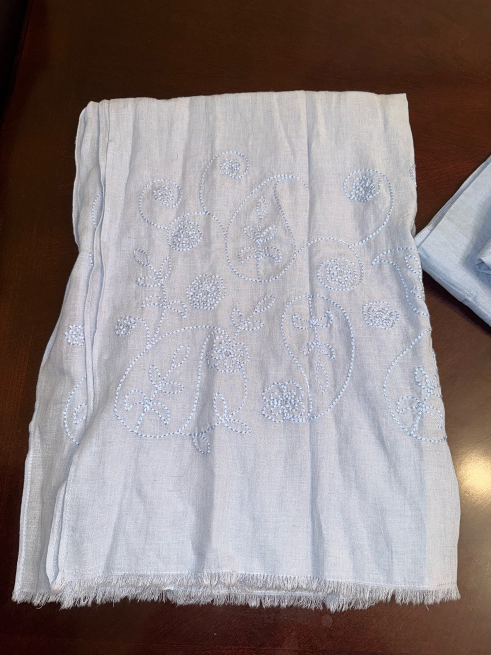 J.Jill Love Linen S Petite Blue Midi Dress w Embroidered Scarf Coastal - Picture 12 of 15